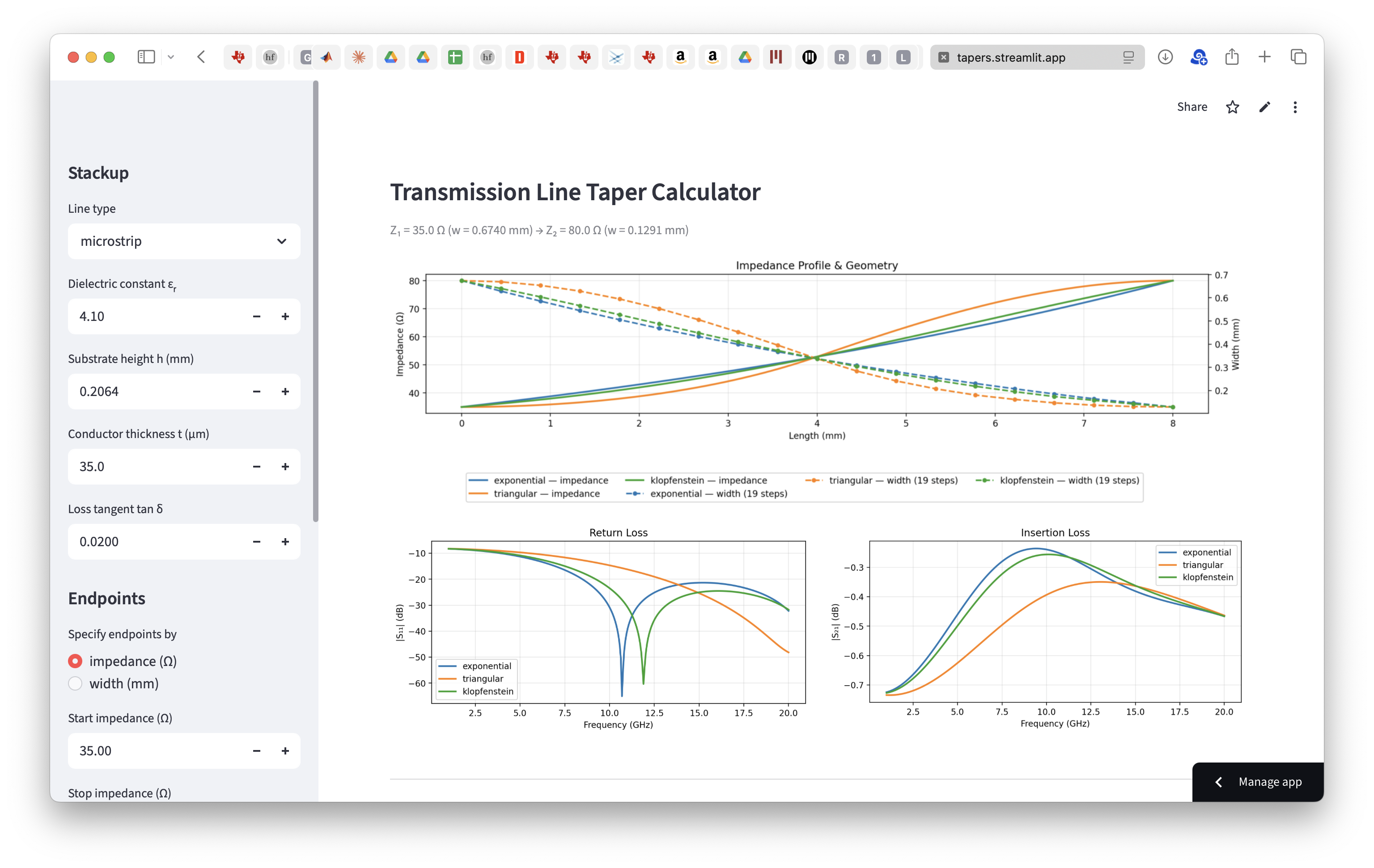 Transmission Line Taper Calculator